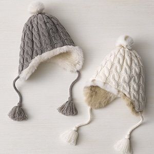 NWT Restoration Hardware Grey Cableknit Fur Hat